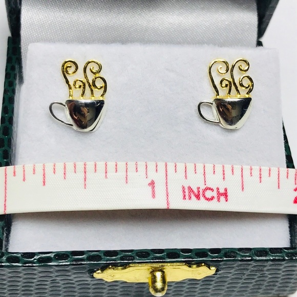 14KT GOLD-PLATED STERLING SILVER Coffee Cup Studs - Picture 9 of 11
